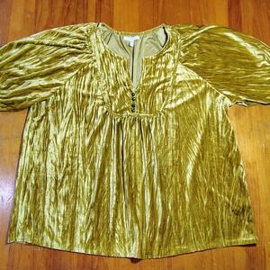 Maurices Velvet Crushed‎ Puff Sleeve V Neck Top Olive Green Size L boho mall